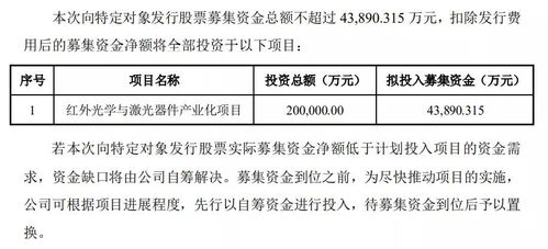 定了,募資不超過4.39億,這個公司投資激光器件產業化項目